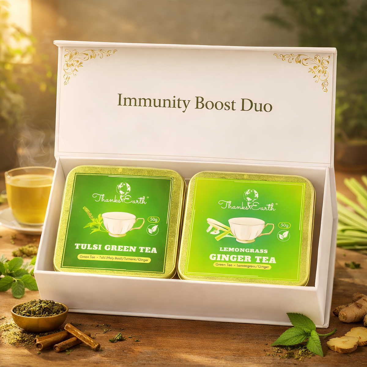 Immunity Boost Duo – Tulsi Green Tea & Lemongrass Ginger Tea Combo