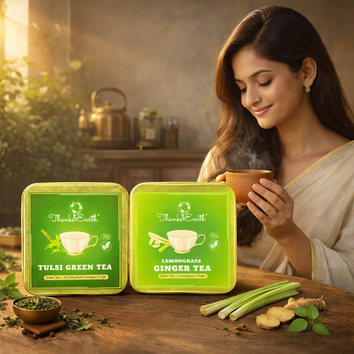 Immunity Boost Duo – Tulsi Green Tea & Lemongrass Ginger Tea Combo