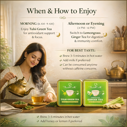 Immunity Boost Duo – Tulsi Green Tea & Lemongrass Ginger Tea Combo