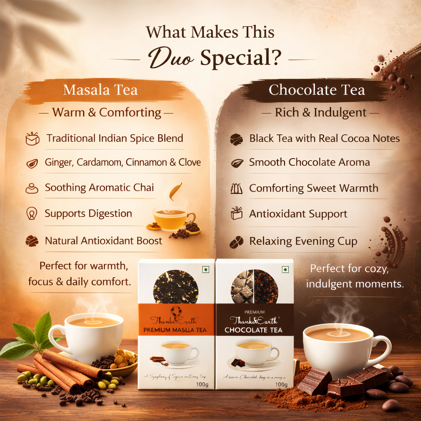 Classic Comfort Duo – Masala Tea & Chocolate Tea Combo