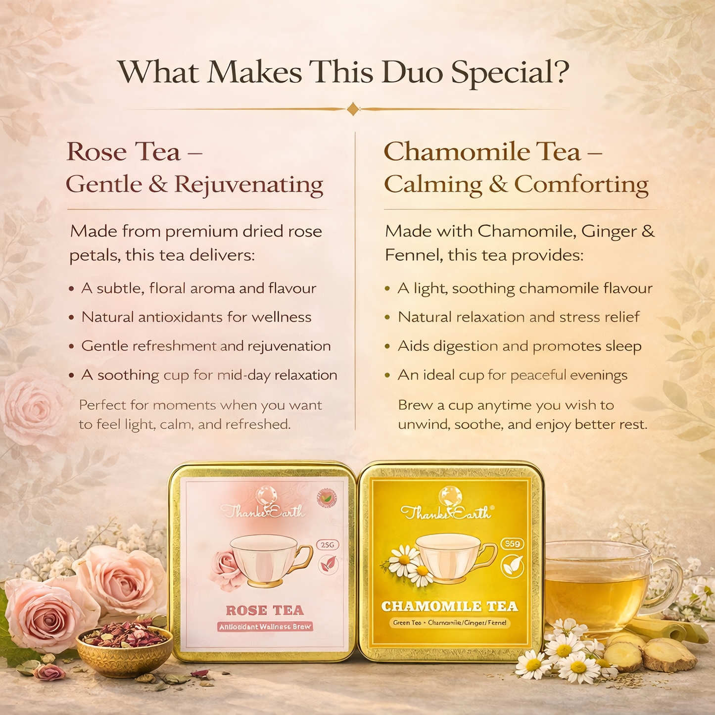 Floral Calm Duo – Rose Tea & Chamomile Tea Combo