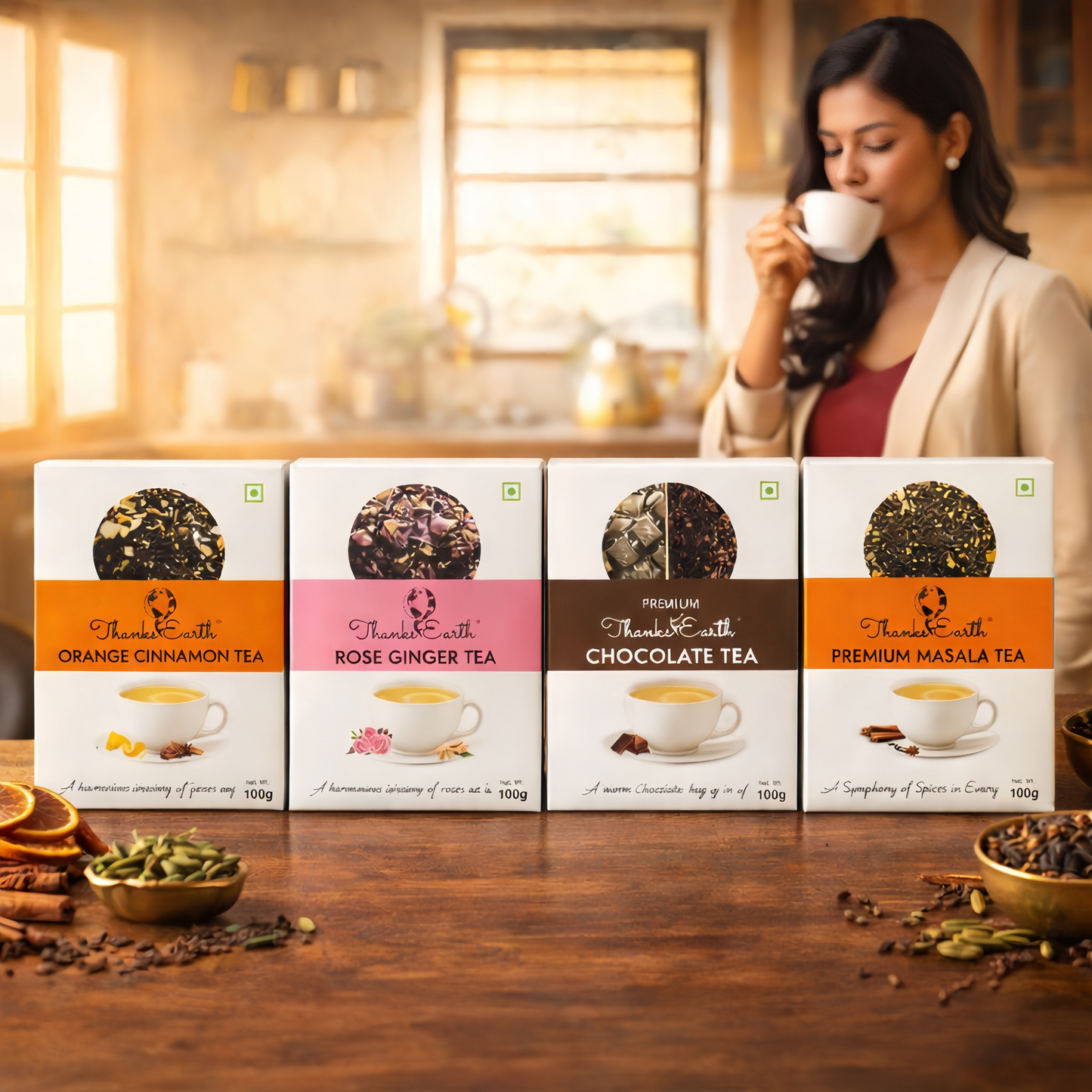 Signature Milk Tea Collection – Orange Cinnamon, Rose Ginger, Masala & Chocolate Tea