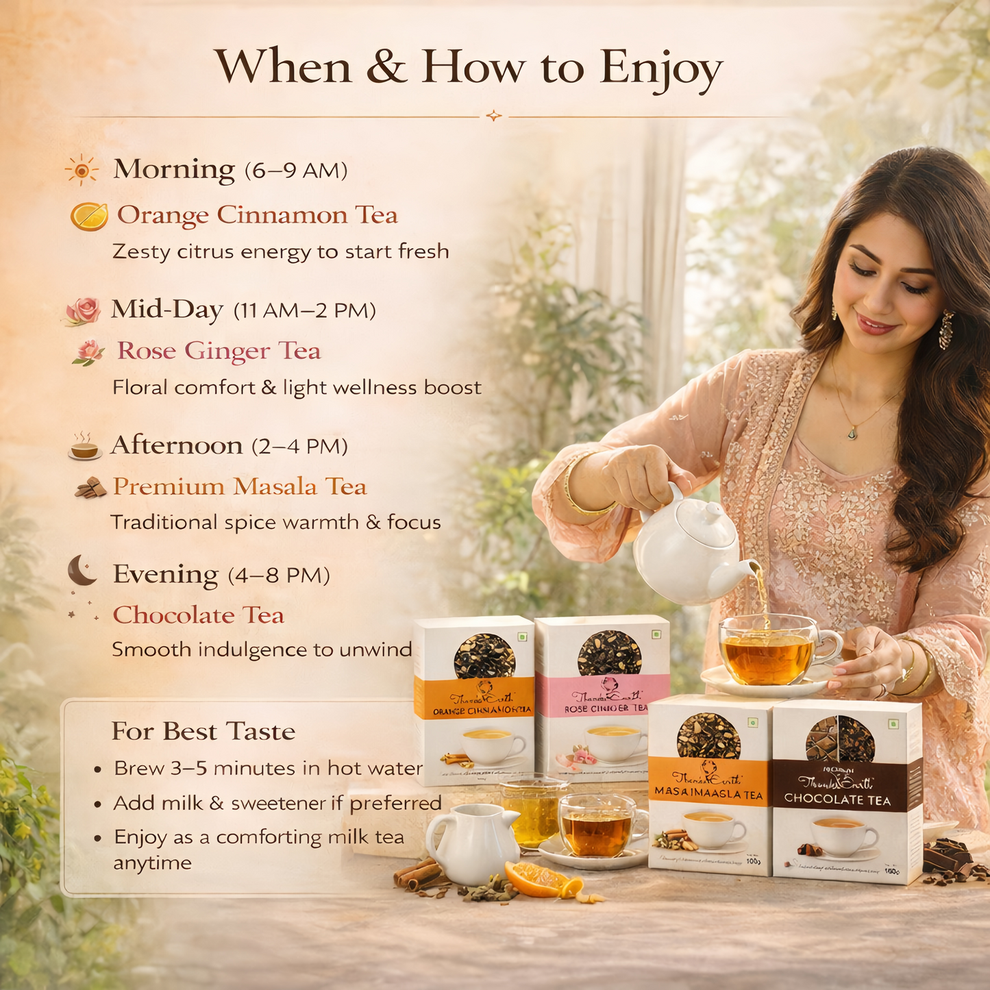 Signature Milk Tea Collection – Orange Cinnamon, Rose Ginger, Masala & Chocolate Tea