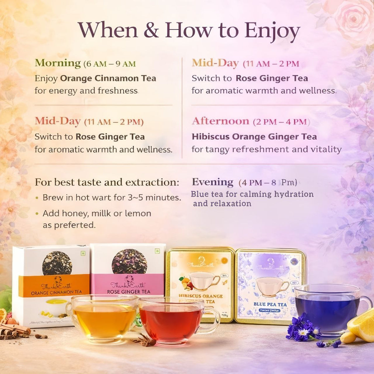 Floral & Fruity Fusion Box – Orange Cinnamon, Rose Ginger, Hibiscus Orange Ginger & Blue Pea Tea