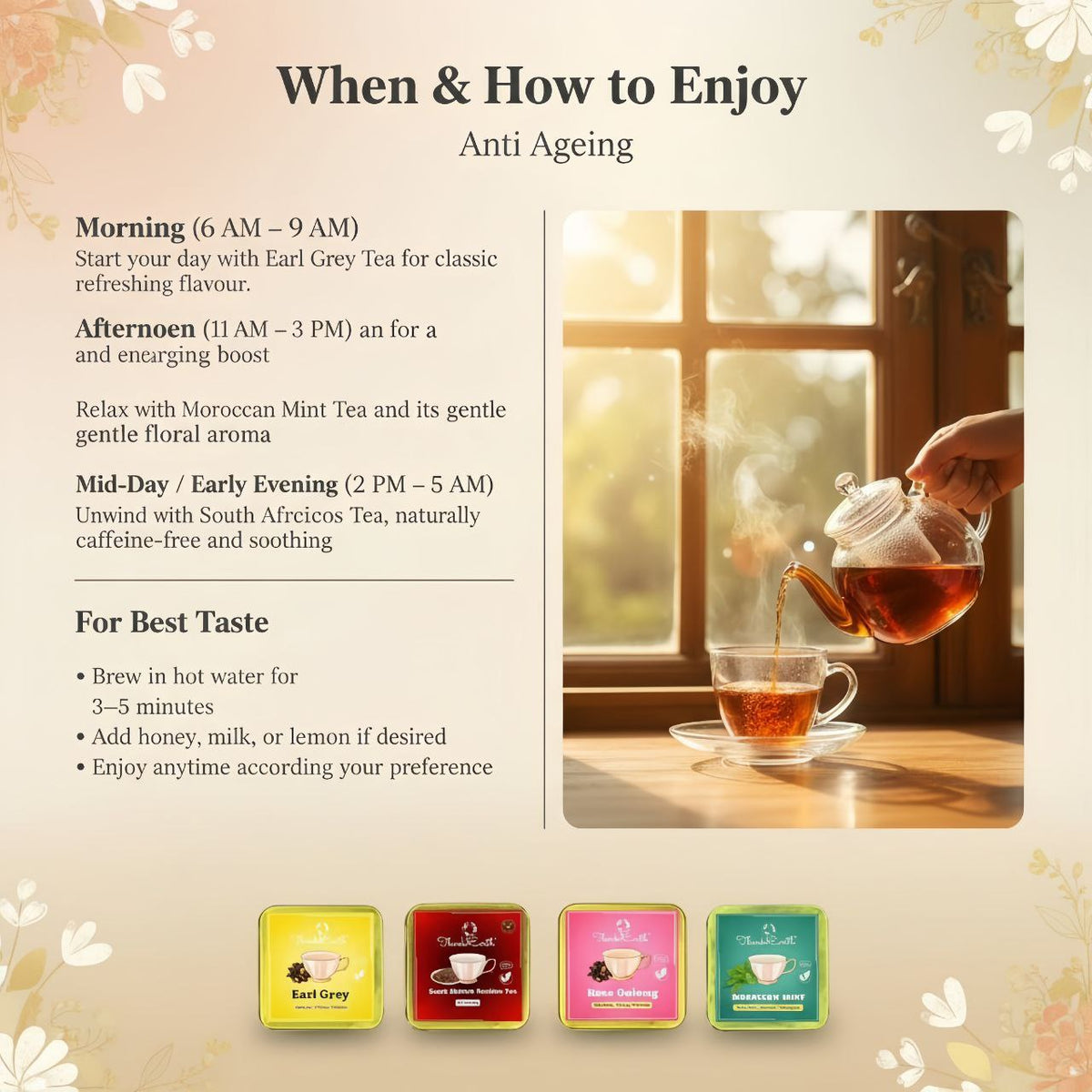 Exotic World Tea Sampler – Earl Grey, Moroccan Mint, Rose Oolong & South African Rooibos Tea