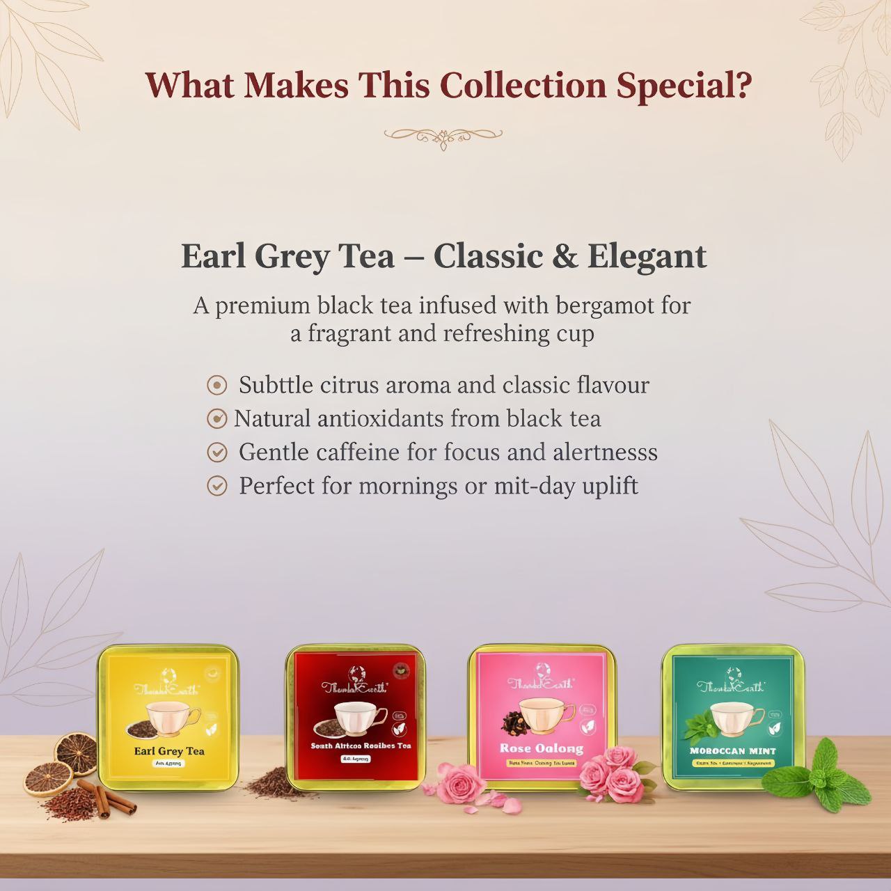 Exotic World Tea Sampler – Earl Grey, Moroccan Mint, Rose Oolong & South African Rooibos Tea