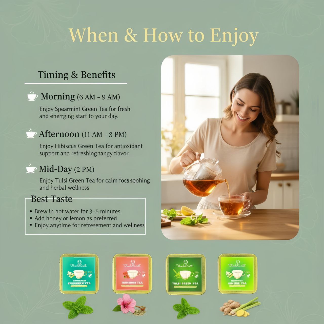 Wellness Green Collection – Spearmint Green, Hibiscus Green, Tulsi Green & Lemongrass Ginger Tea