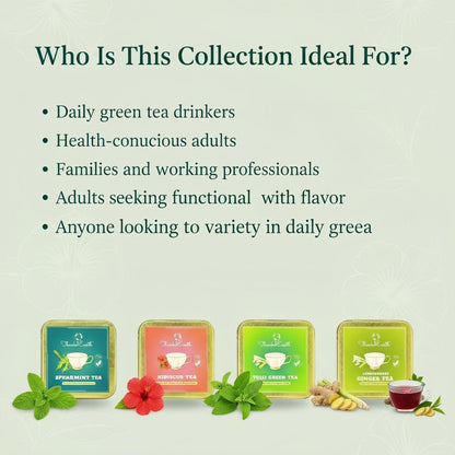 Wellness Green Collection – Spearmint Green, Hibiscus Green, Tulsi Green & Lemongrass Ginger Tea