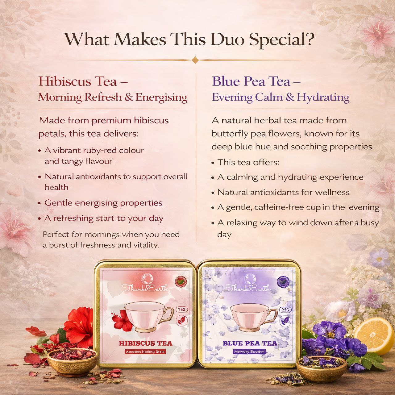 Colour Therapy Duo – Hibiscus Tea & Blue Pea Tea Combo